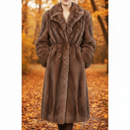 Brun Faux Fur Kåpe Dame - Lang Varm Vinterjakke