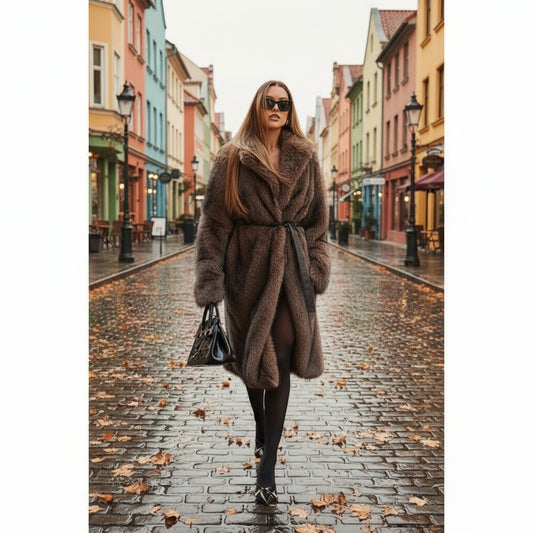 Brun Faux Fur Kåpe Dame - Lang Varm Vinterjakke
